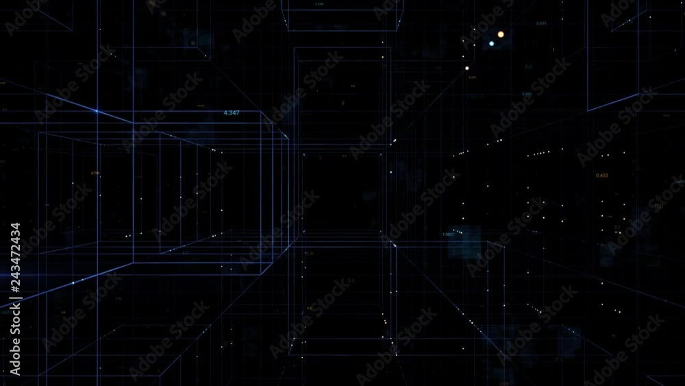 Poster 3d render digital background with block cells and particles. perfect for technology background, pres