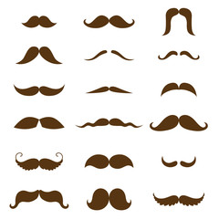 Mustache collection. Black silhouette of the mustache set isolated on white. Vintage engraving stylized drawing. Vector illustration - Vector.