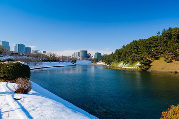 皇居 雪の桜田濠