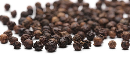 Black pepper, peppercorn isolated on white background