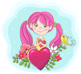 Cute Cartoon Girl with heart