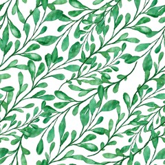 Beautiful watercolor pattern with green leaves