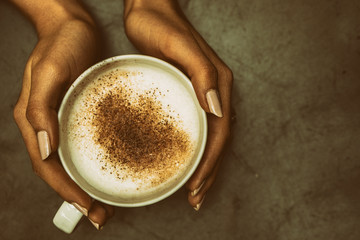 Close up Turkish salep (milky traditional hot drink)