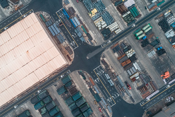 Fototapeta na wymiar aerial view of raw industrial material in cargo port