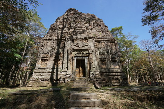 Kampong Thom, Cambodia-January 12, 2019: A ruined temple at Prasat Yeah Puon in Sambor Prei Kuk in Cambodia
