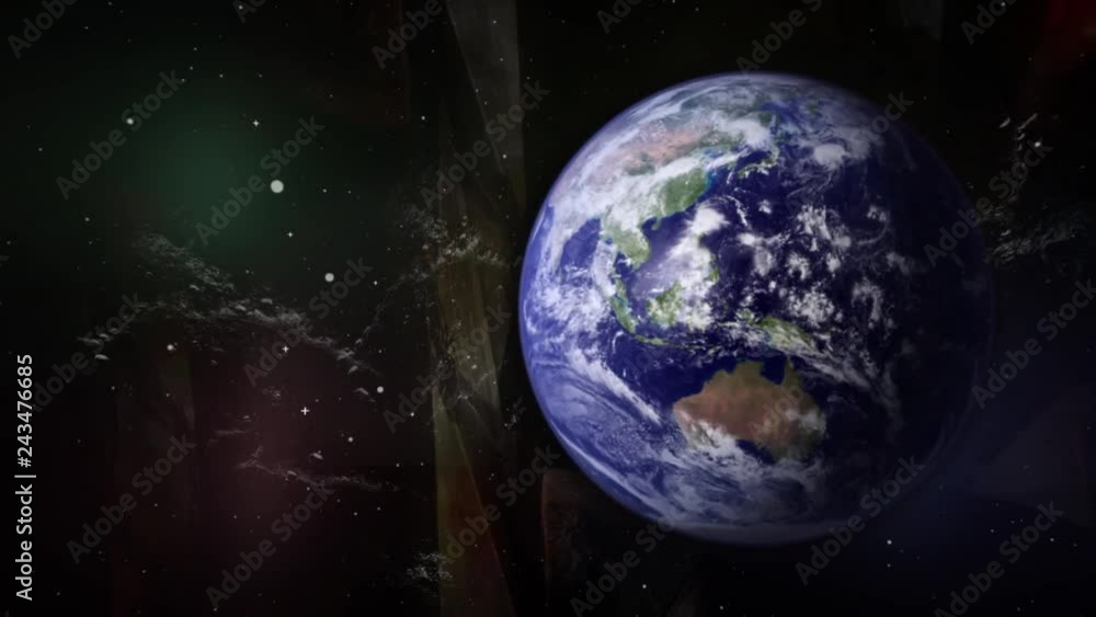Wall mural planet earth rotates around its orbit, moving from left to right, against the background of galactic