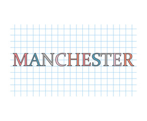 Manchester word on checkered paper texture- vector illustration