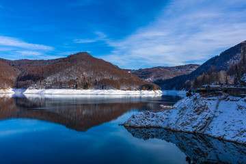Landscape with dam lake Vidraru, in Romania
