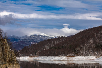 Fototapeta na wymiar Landscape with dam lake Vidraru, in Romania