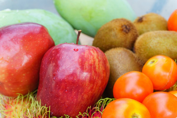 Mixed of tropical fruits close up, healthy concept.