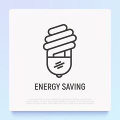 Fluorescent bulb thin line icon, energy saving. Modern vector illustration.