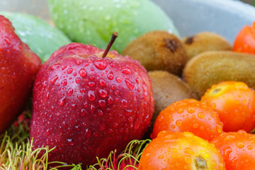 Mixed of tropical fruits close up, healthy concept.