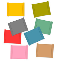 Multicolored blank square sachet packets, snack packaging wrapper