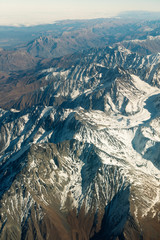 aerial view massive snow mountain range in Georgia