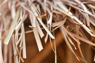 closeup of straw on a wooden background