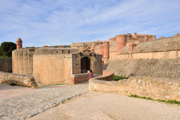 tourist in the Fort de Salses, Salse le Chateau, Languedoc-Roussillon, France