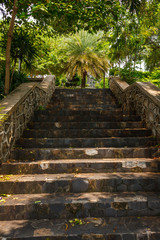 a stone stairs of a thai view point on a mountain in a sunny weather