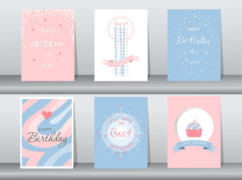 Collection of  greeting or birthday card,cake,template,vector illustrations