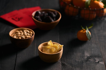 Vietnamese food for Tet holiday in spring, jam is traditional food on lunar new year, can make from sweet potato, lotus seed, ginger with sugar