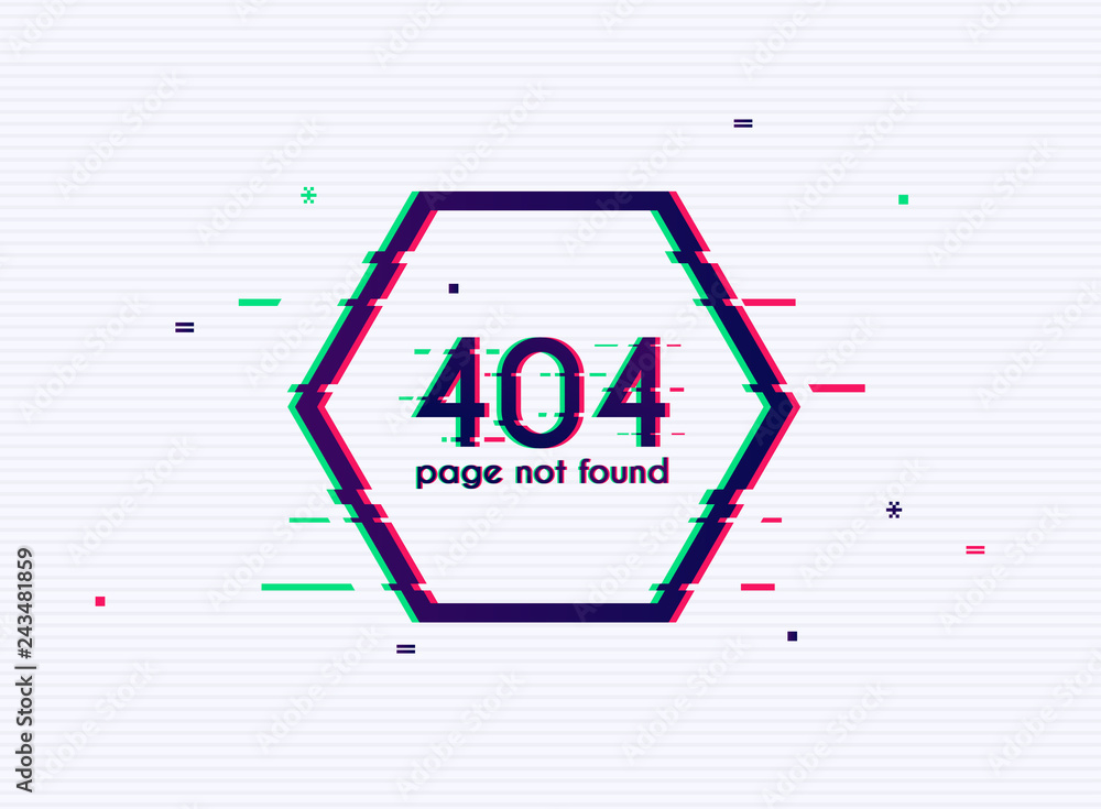 Aufkleber error with glitch effect on screen. error 404 page not found. flat design modern vector illustration