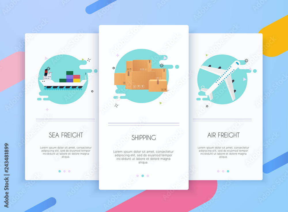 Poster onboarding screens user interface kit for mobile app templates concept of logistics and delivery. mo