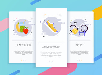 Onboarding screens user interface kit for mobile app templates concept of healthy lifestyle.