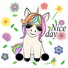 Obraz na płótnie Canvas Cute Cartoon unicorn with sun glasses