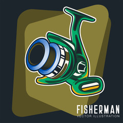 Fishing Retro Poster: Inflatable Boat and Equipment for Fishing. Vector illustration