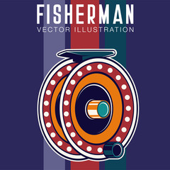 Obraz premium Fishing Retro Poster: Inflatable Boat and Equipment for Fishing. Vector illustration