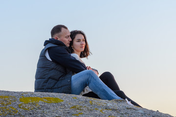 couple in love on the background of the sunset