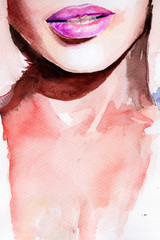 purple lipstick. lips watercolor