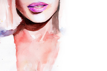 purple lipstick. lips watercolor