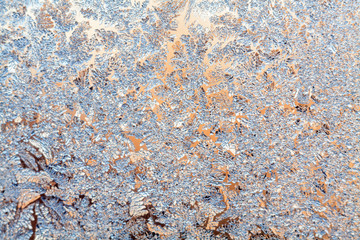 frost texture on the window glass in winter