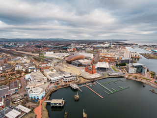Fototapeta premium Aerial view of Cardiff Bay, the Capital of Wales, UK