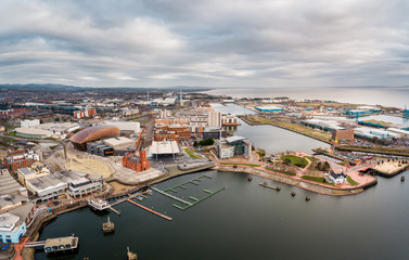 Aerial view of Cardiff Bay, the Capital of Wales, UK