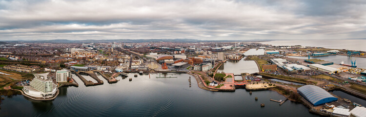 Aerial view of Cardiff Bay, the Capital of Wales, UK