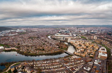 Aerial view of Cardiff Bay, the Capital of Wales, UK