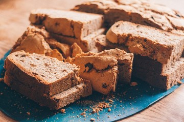 Pieces of home-made organic whole wheat bread