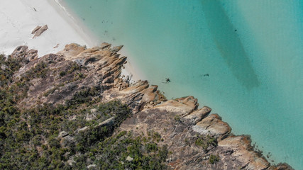 Aerial view of Queensland beaches, Australia. Whitsunday Islands Archipelago on a sunny day
