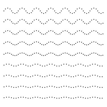 Set of wavy horizontal dots lines. Vector design element