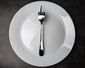 concept of displeasure with a cook or lack of food, an indecent gesture is shown with a bent fork,...
