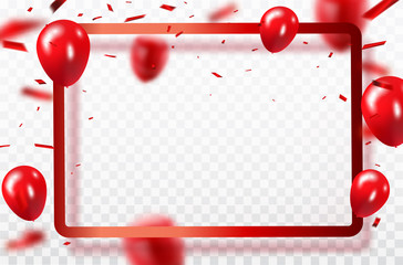 Red balloons, confetti concept design template Happy Valentine's Day, background Celebration Vector illustration.