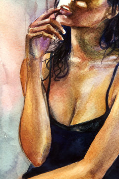 beautiful woman on the floor. watercolor