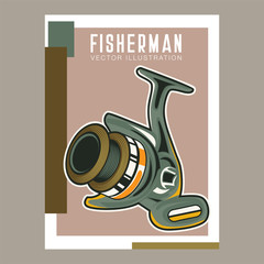 Fishing place advertisement retro poster for fisher courses or fish catch adventure