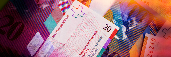 Swiss new banknotes.  Web banner.