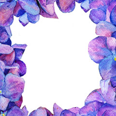 hydrangea in watercolor flowers. spring summer. background frame