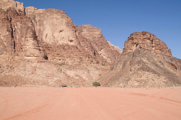 Mountain of  Lawrence Spring  in Wadi Rum desert , Jordan