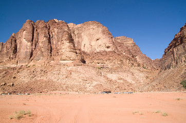 Mountain of  Lawrence Spring  in Wadi Rum desert , Jordan