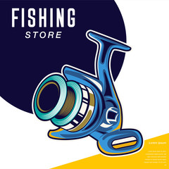 Fishing Retro Poster: Inflatable Boat and Equipment for Fishing. Vector illustration