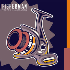 Fishing Retro Poster: Inflatable Boat and Equipment for Fishing. Vector illustration